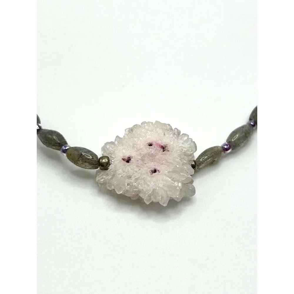 NWT Peyote Bird‎ Druzy Quartz Beaded Necklace Genuine Stone Sterling Silver 16